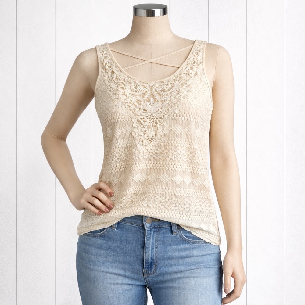 Elegant Cream “French Laundry” Lace Women's Tank Top Sz 1X